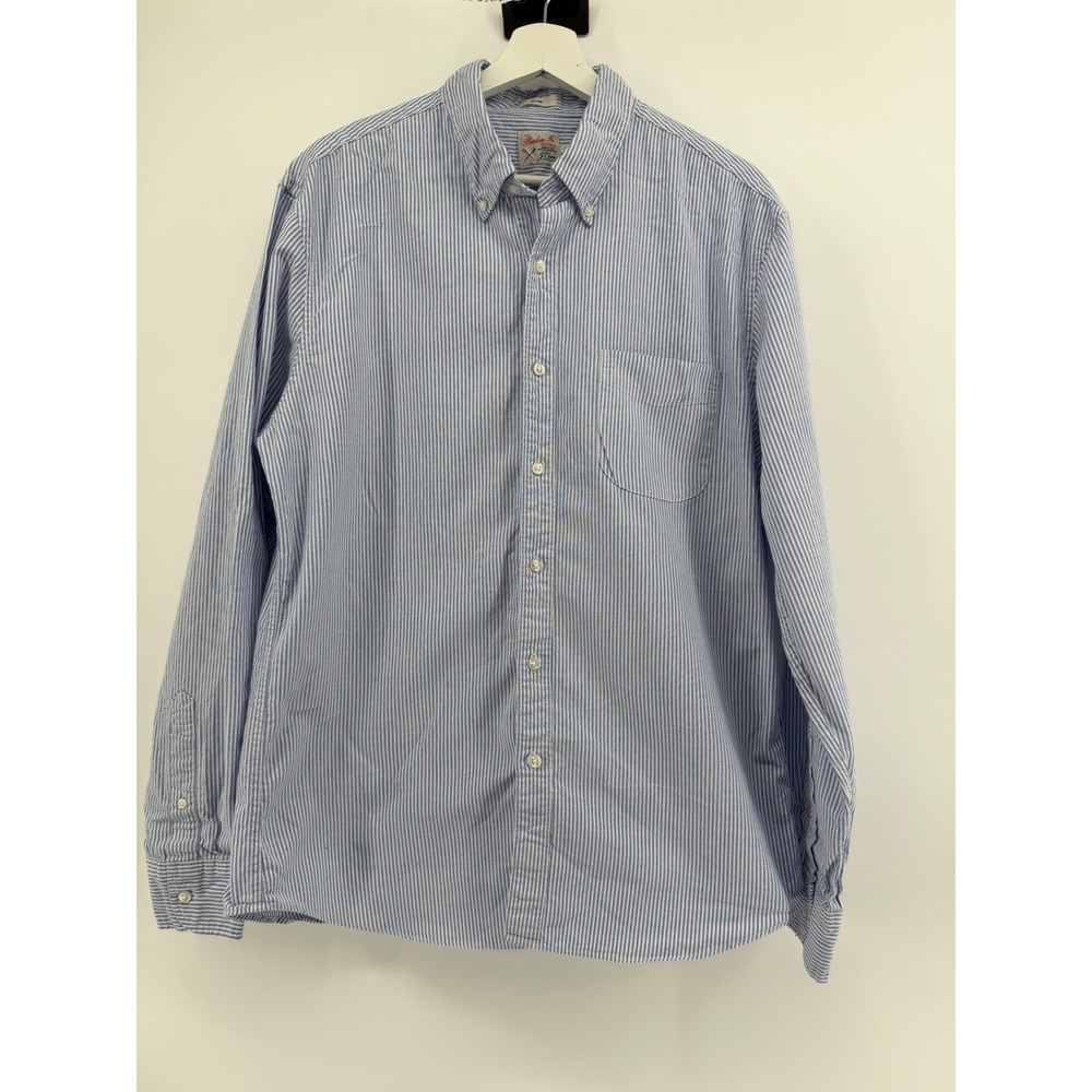 J.Crew Mens Broken-In Oxford Slim Fit Striped Button Down Shirt‎ Blue White L